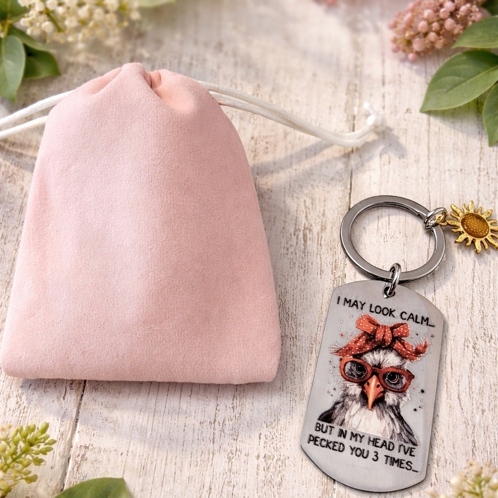 Chicken Keychain with Pink Pouch